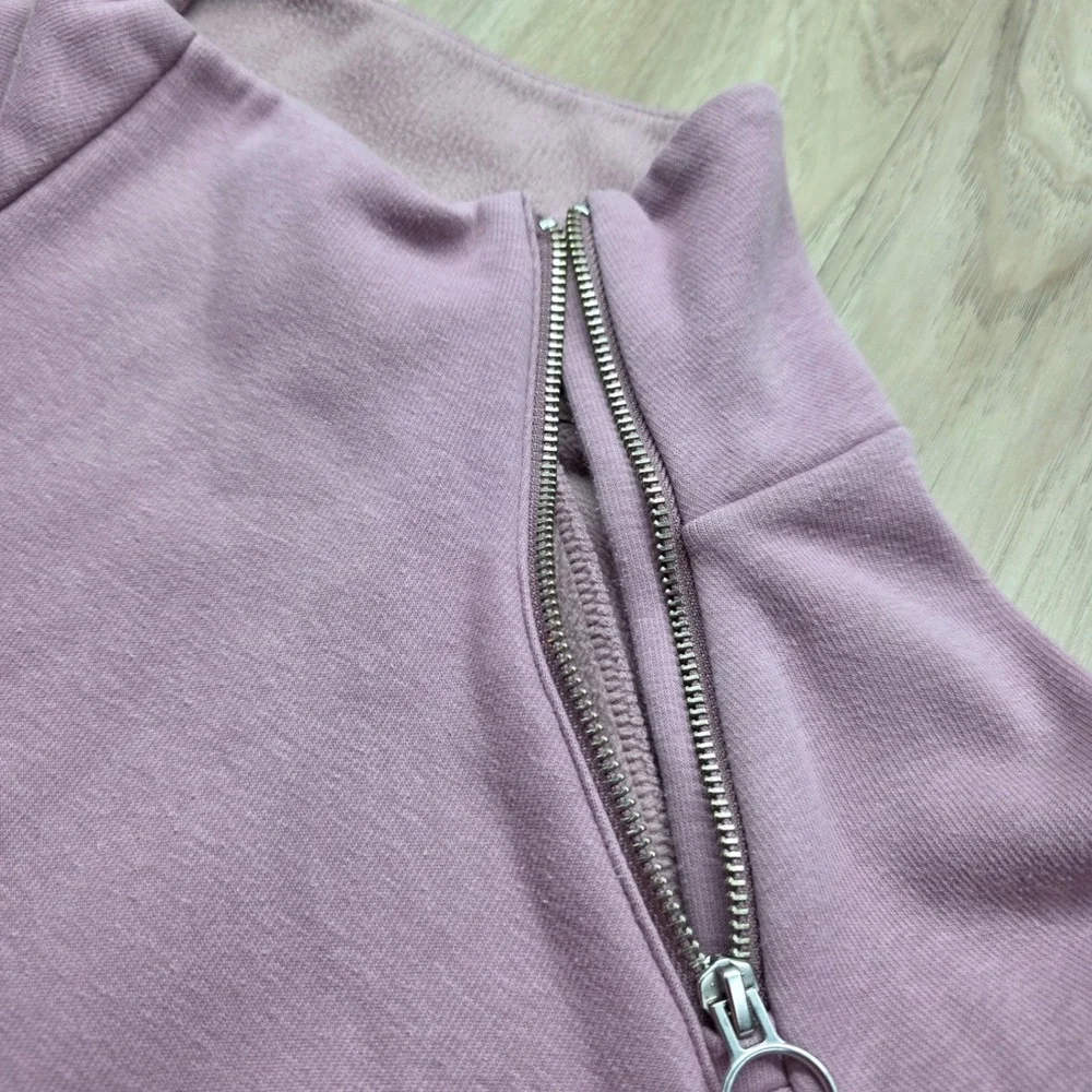 Athleta Coaster Luxe Sweatshirt Asymmetric Zip Tulip Hem Mauve Pink Small Womens - Picture 3 of 10